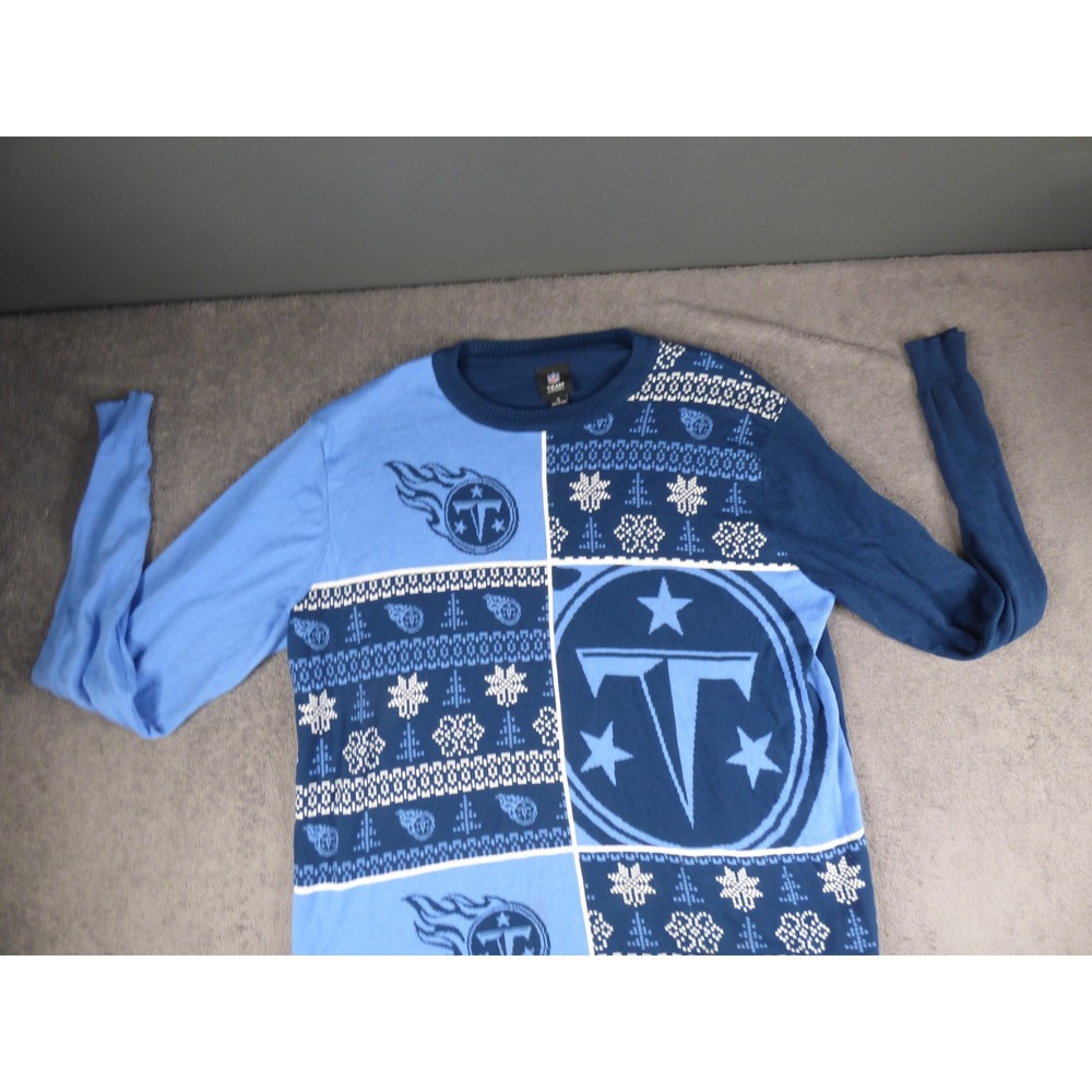 NFL Team Apparel Tennessee Titans Mens XL Blue Holiday Patchwork Knit Sweater